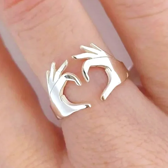 Elegant Hand Heart Gesture Ring - Picture 1 of 4